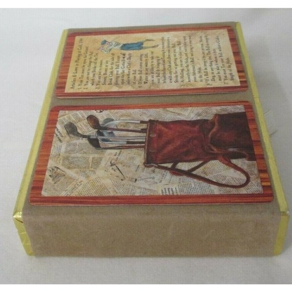 Vintage Congress Golf Theme Two Pack Playing Cards Velvet Case Storage Drawer - Picture 2 of 9